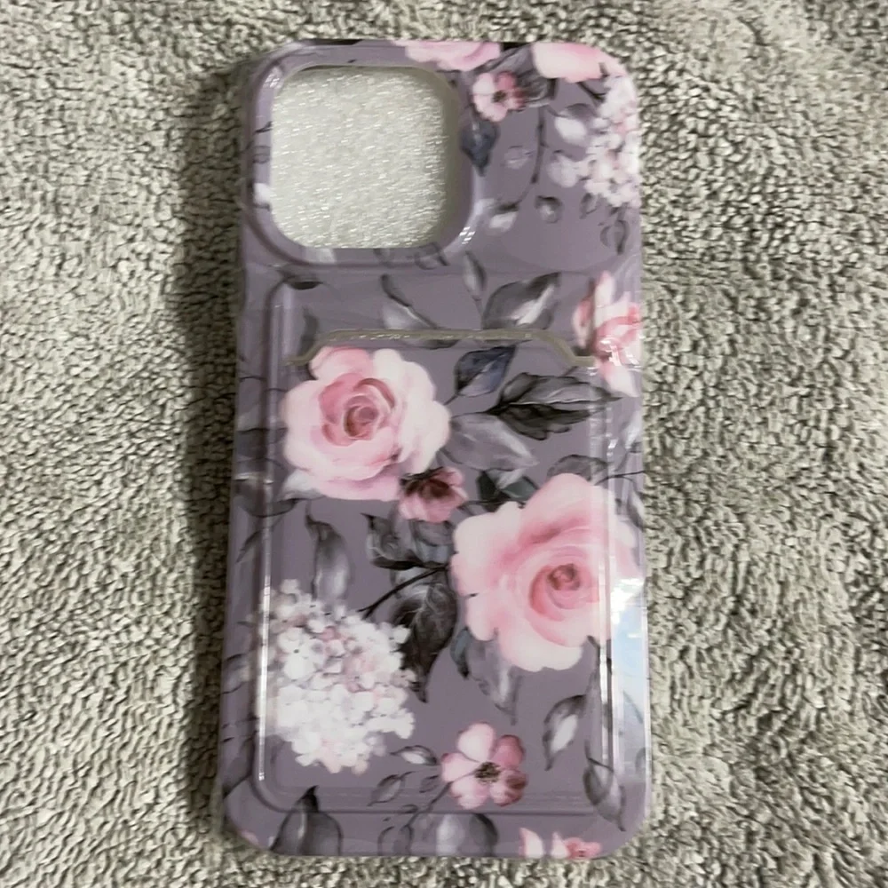 New gray and pink floral phone case - 13 pro